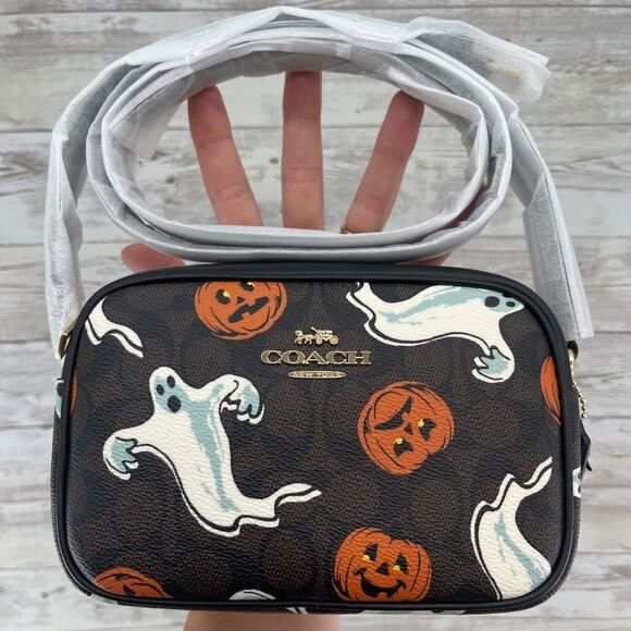 Authentic Coach Mini Jamie Camera Bag In Signature Canvas With Halloween Print